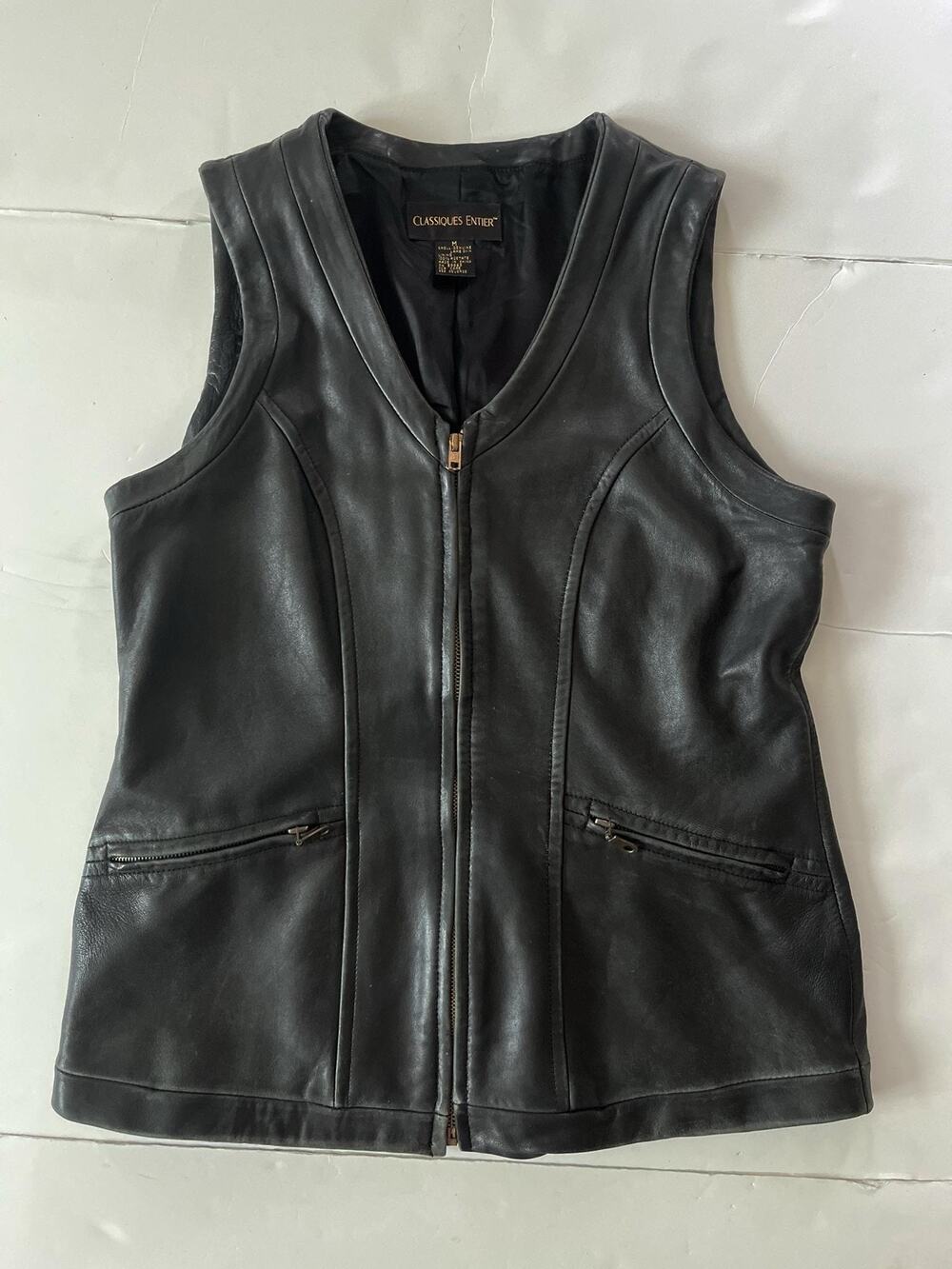 Classiques Entier Vest Womens M Black Lambskin Leather Biker Motorcycle Full Zip